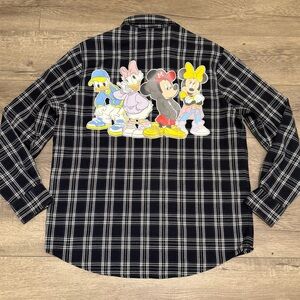 Disney Cakeworthy Mickey & Friends Hip Hop Plaid Flannel Shirt Black Men Sz L